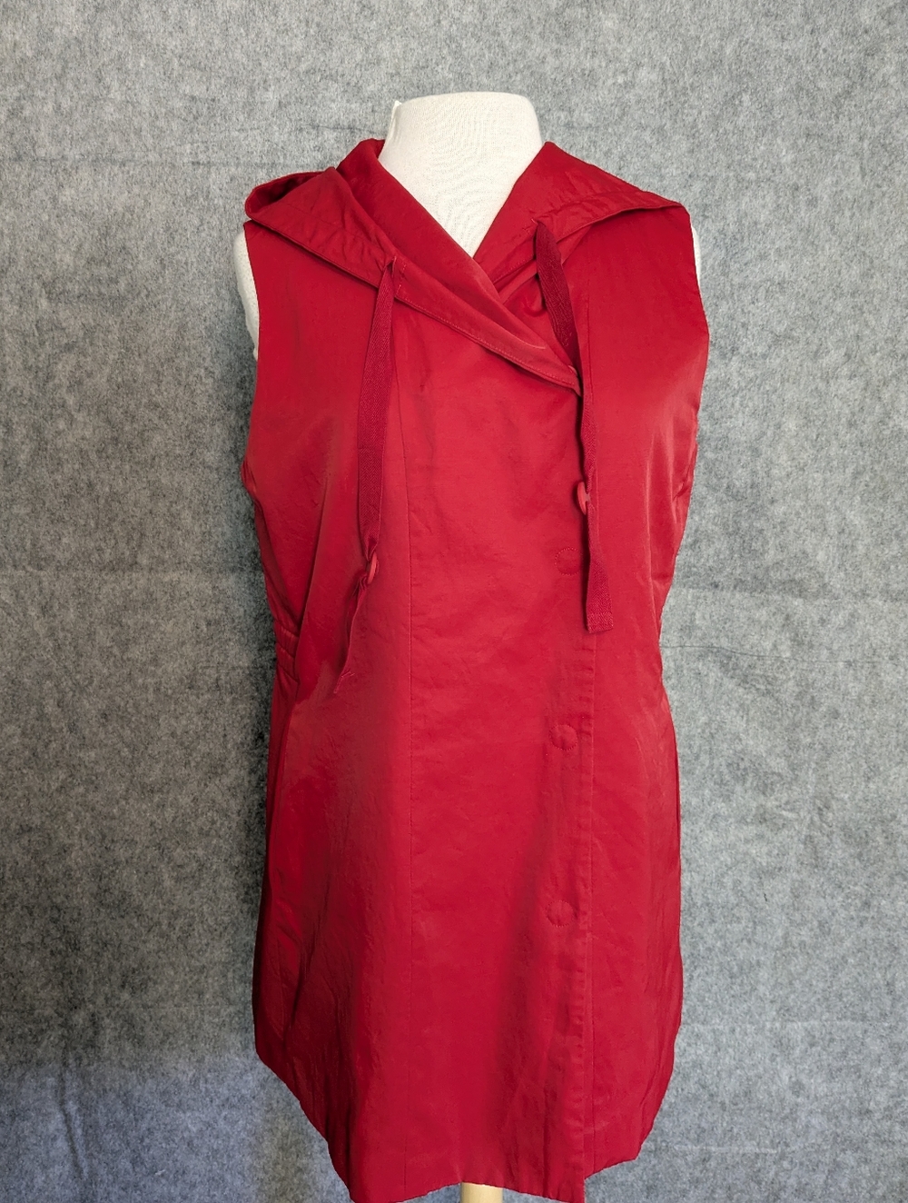 Eileen Fisher Hooded Vest Red Italian Fabric Sleeveless Jacket Med